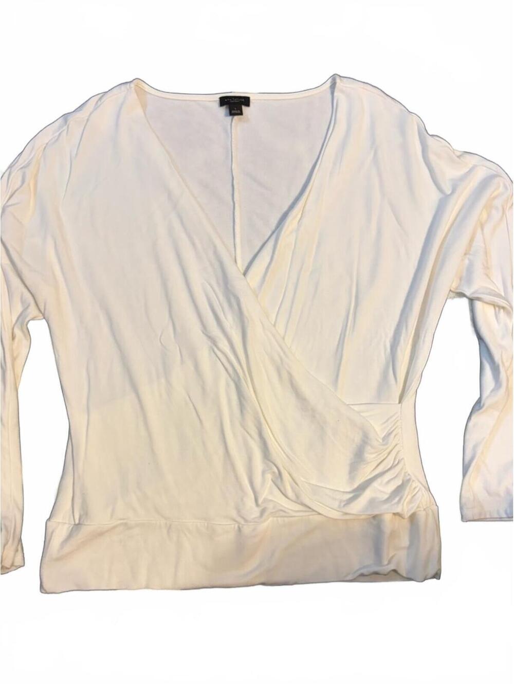 Ann Taylor Off White Surplice Long Sleeve Wrap Blouse